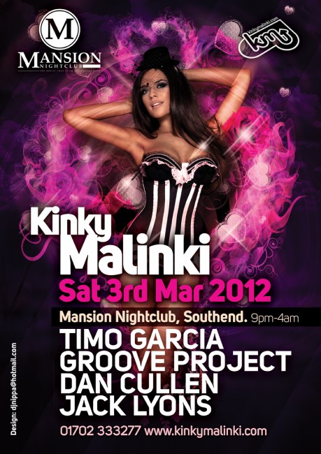 Clubposter gedrukt door Solopress voor Mansion Kinky Malinki maart 2012