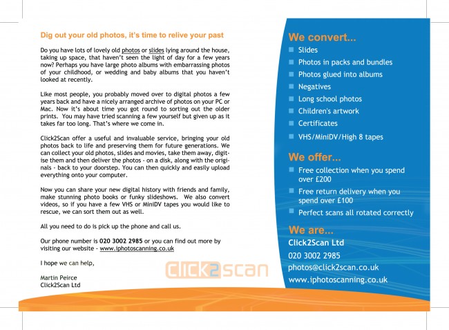 A5 Gloss Leaflets printed by Solopress for Click2Scan - back