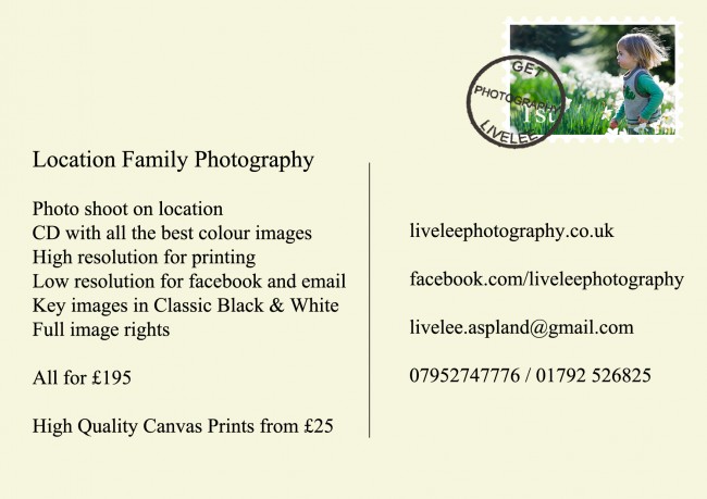 Livelee Family Photography gloss A6 flyers printed by Solopress