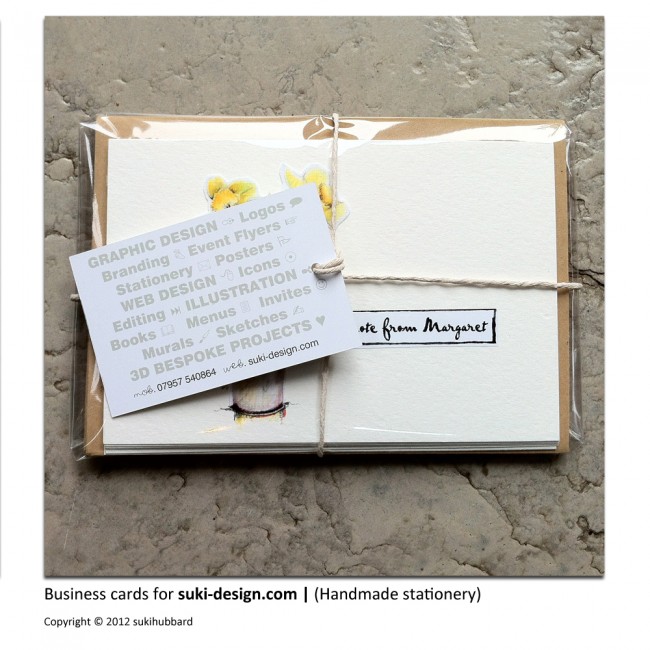 Handmade stationery business cards printed by Solopress for Suki Hubbard