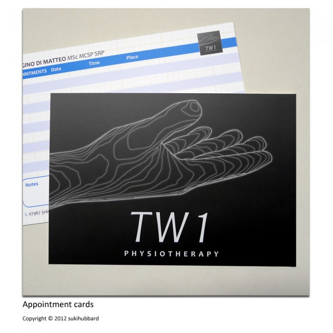 Physiotherapist appointment cards printed by Solopress for Suki Hubbard