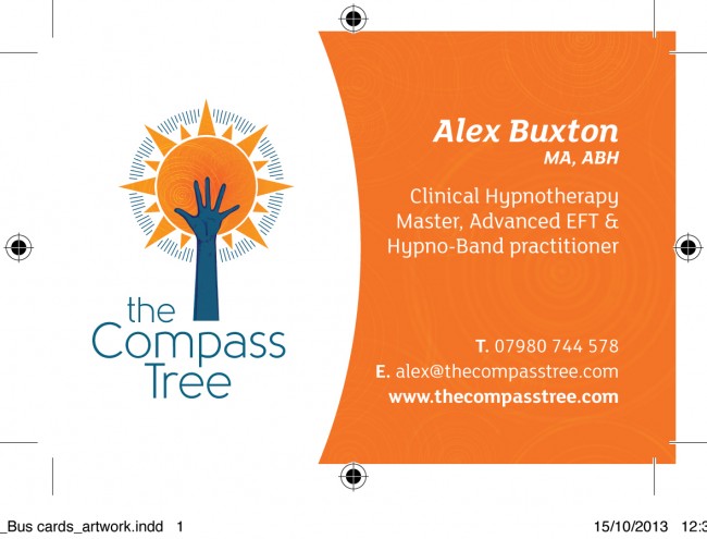 Hypnotherapy cards printed by Solopress - orange and white design
