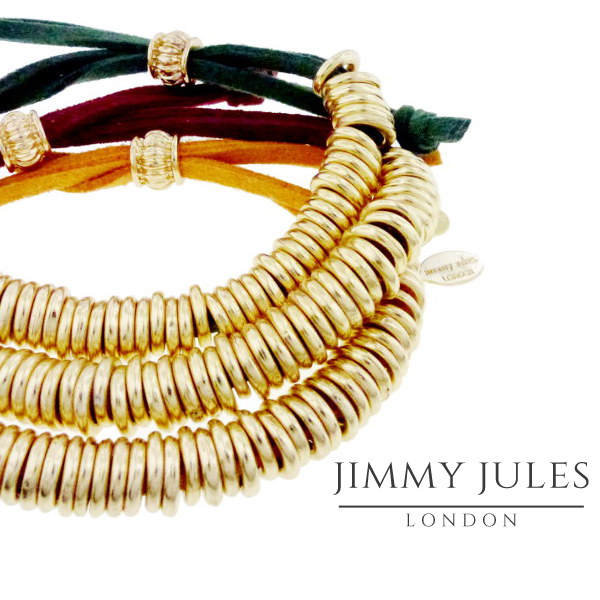 Image of gold banded bracelet with Jimmy Jules London logo