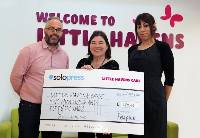 Solopress Little Havens charity cheque