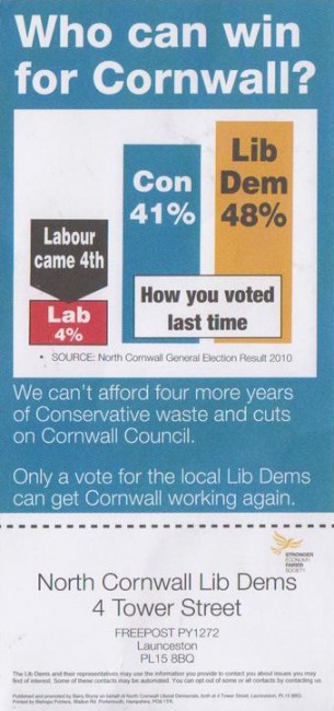 Liberal Democrats Cornwall election flyer front
