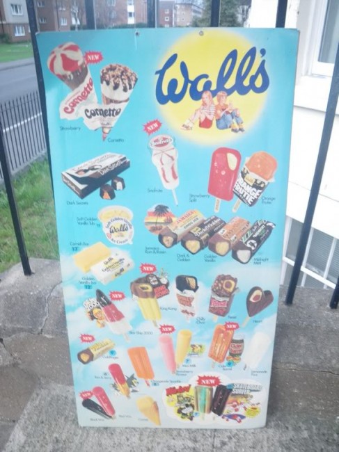 Wall's ice cream and lolly product range sign