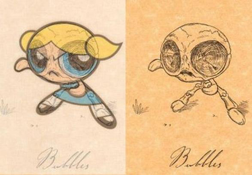 Bubbles from The Powerpuff Girls without skin, just bone
