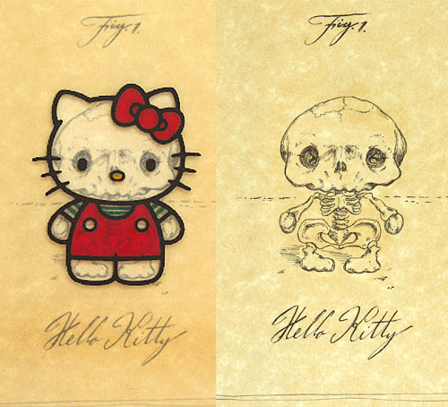 Hello Kitty's skelet lijkt op een geplet blikje