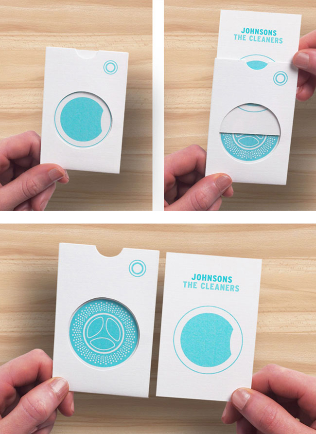Quirky membership card for a cleaners as a pocket that looks like a washing machine.