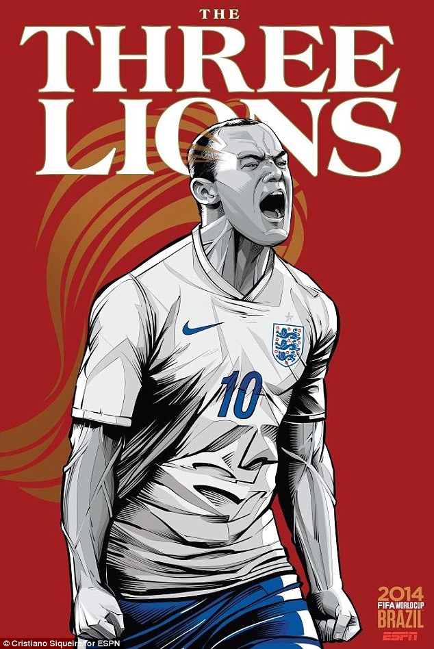 FIFA-Weltmeisterschaft-2014-Wayne-Rooney-Die-Drei-Löwen-Poster