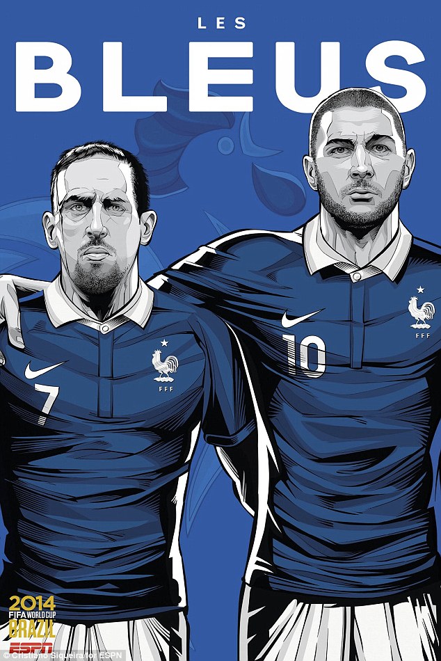 Copa do Mundo da FIFA-2014-França-Franck-Ribery-Karim-Benzema-Poster