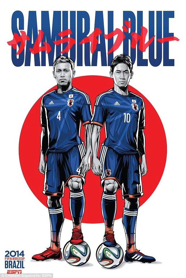 Copa Mundial de la FIFA 2014-Japón-AC-Milan-Keisuke-Honda-Manchester-United-Shinji-Kagawa-Poster