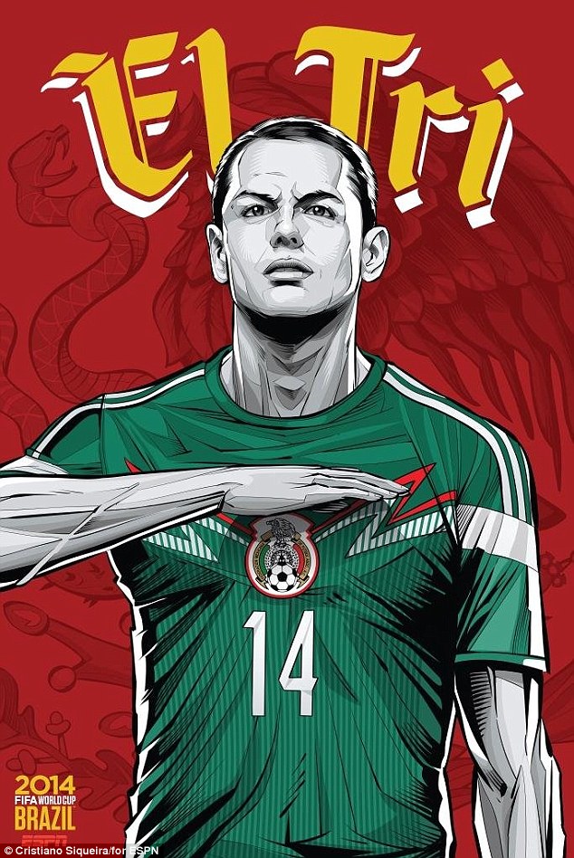 FIFA-Copa del Mundo-2014-Javier-Hernández-México-Manchester-United-Fútbol-Fútbol-Brasil-Póster