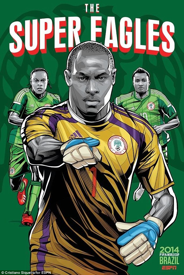 FIFA-Copa do Mundo-2014-Nigéria-Football-Soccor-Team-Vincent-Enyeama-Obi-Mikel-Joel-Obi-Poster