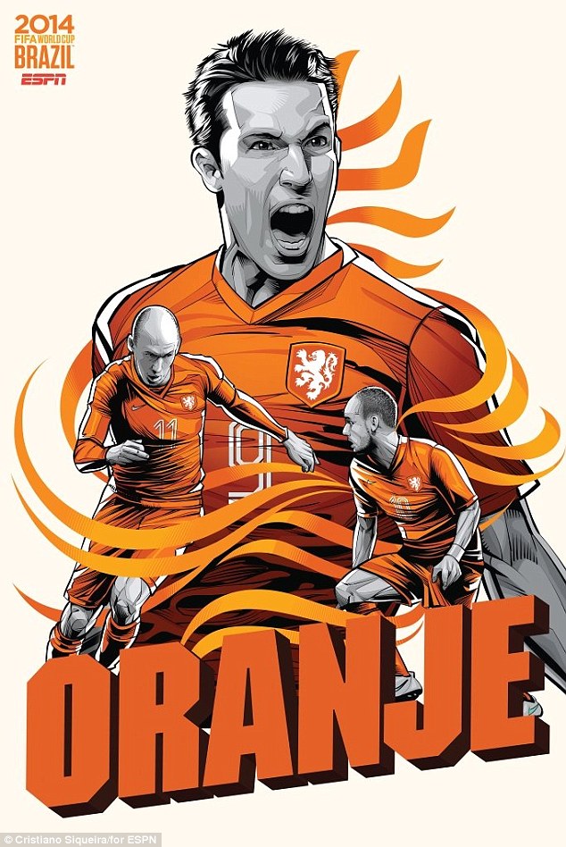 FIFA-Copa do Mundo-2014-Holanda-Países Baixos-Futebol-Soccer-Robin-van-Persie-Arjen-Robben-Wesley-Sneijder-Poster