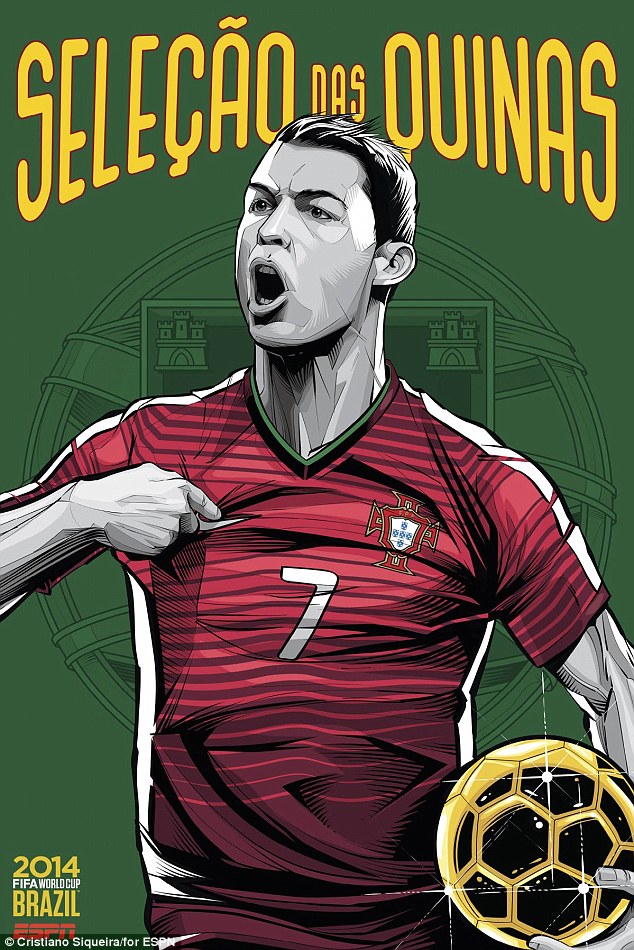 Coppa del Mondo FIFA-2014-Cristiano-Ronaldo-Portogallo-Calciopoli-Soccor-Poster