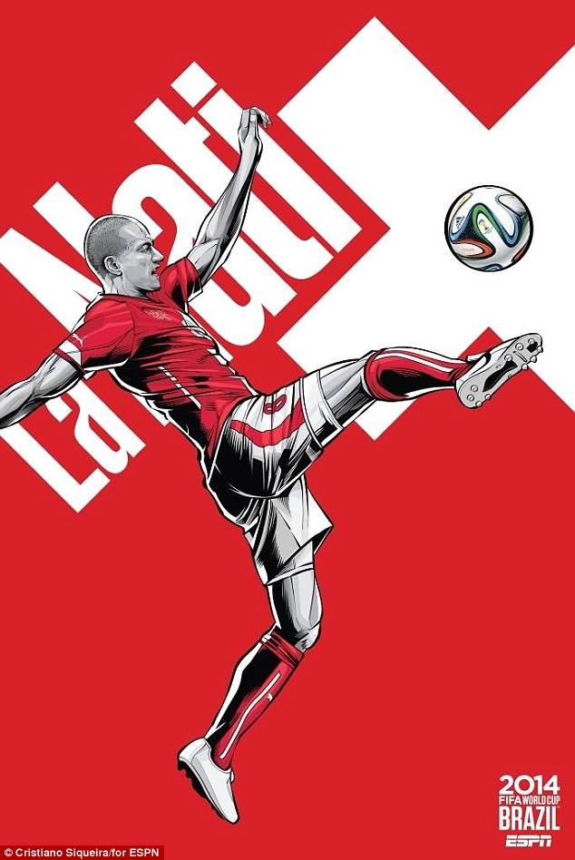Coppa del Mondo FIFA-2014-Svizzera-mediano-Napoli-Gokhan-Inler-Poster