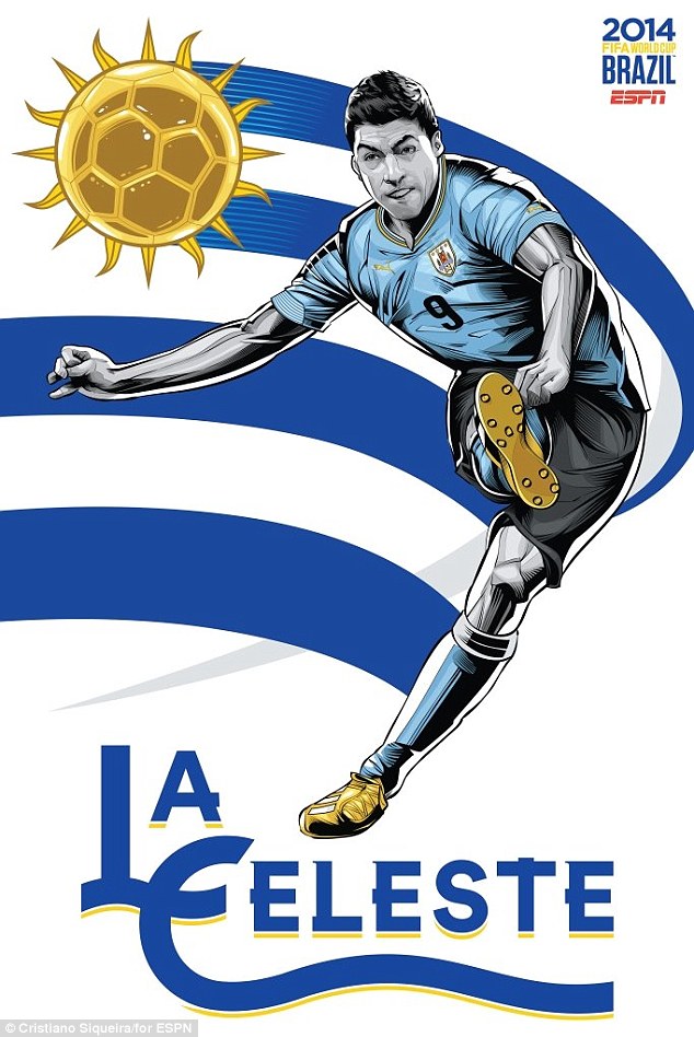 Coppa del Mondo FIFA-2014-Luis-Suarez-Uruguay-Poster di calcio-Soccorso