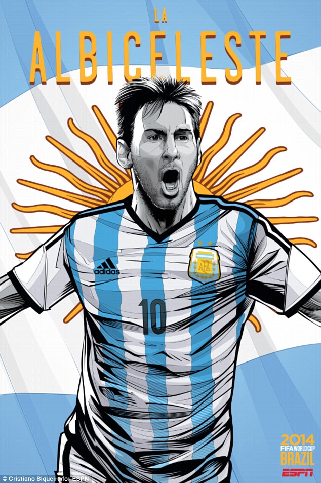 FIFA-Wereldkampioenschap 2014-Lionel-Messi-Argentinië-voetbal-poster