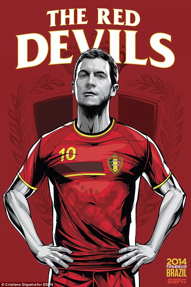 Coppa del Mondo FIFA-2014-Belgio-Eden-Hazard-Chelsea-giocatore-di-calcio-poster