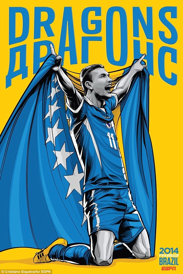 FIFA-World-Cup-2014-Edin-Dzeko-en-Manchester-City-spits-voor-Bosnië-Herzegovina-poster