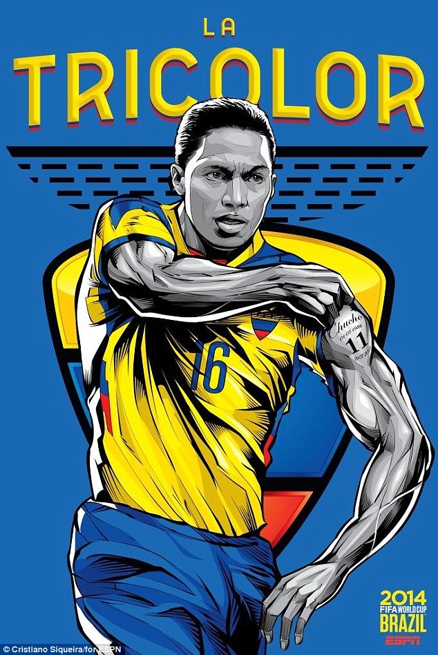 Copa do Mundo da FIFA-2014-Equador-Antonio-Valencia-Lateral do Manchester-United-Poster