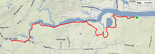 Imagen de satélite de la ruta de South Fambridge a Hullbridge