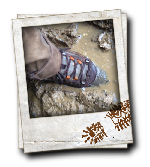 wandelschoenen tijdens de modder