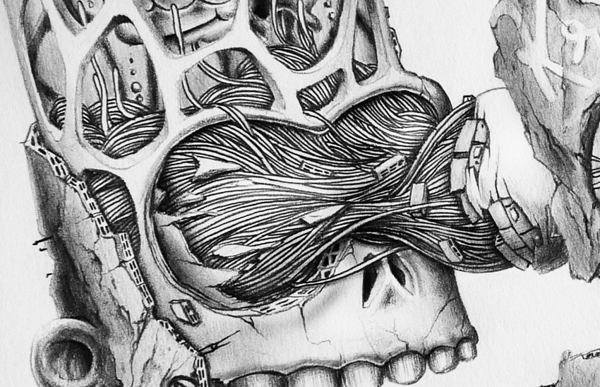 Nahaufnahme der Zeichnung von Bart Simpson, die die Details seiner herausgezogenen Augenhöhlen zeigt