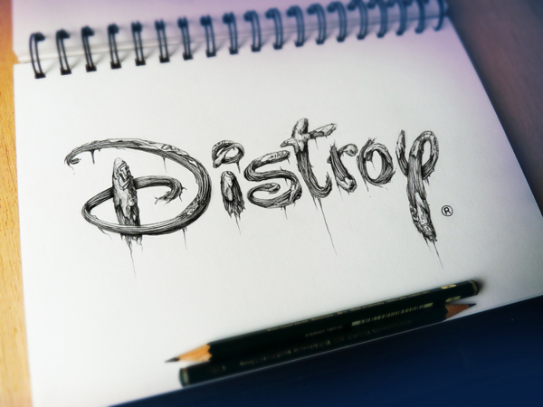 Schets van het 'vernietig Disney'-logo