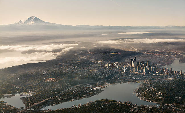 Vista mística de la ciudad de Seattle tomada desde las alturas