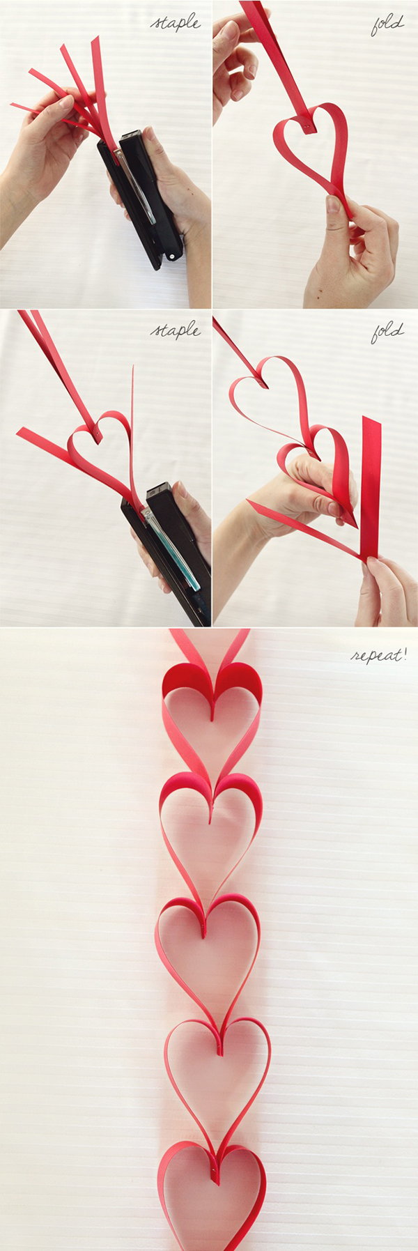 Grinalda de papel vermelha em forma de coração para casamentos