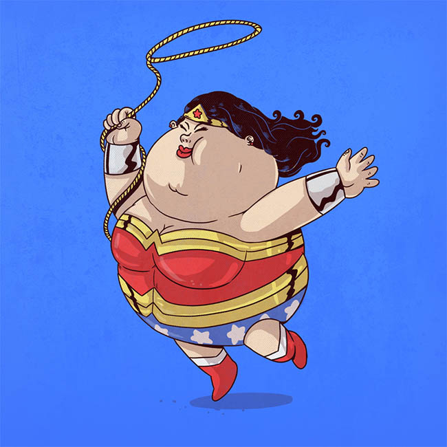Dibujo de una Wonder Woman muy grande con una cuerda.