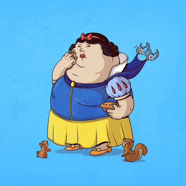 Graphic design sketch of a really fat Snow White.