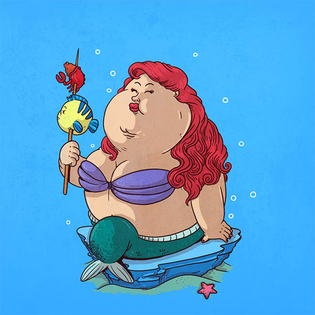 Graphic design sketch of an obsese Ariel.