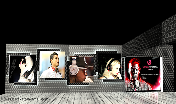 More from the Dr. Dre Beats exhibition stand highlighting a wall with famous stars wearing beats headphones