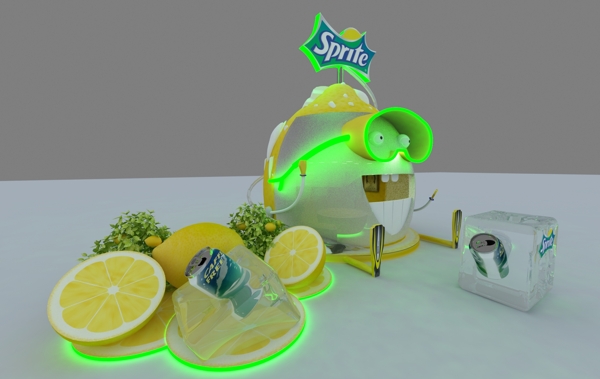 Sprite exhibition stand looks like a neon lemon