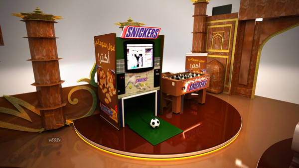 Snickers' section with a life football arcade game and table