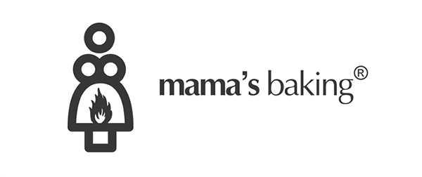 Logo Mamma's baking przedstawia sylwetkę piekarnika - która podwaja się, aby wyglądać jak kobieta z dużym biustem z ogniem na niegrzecznej części spódnicy