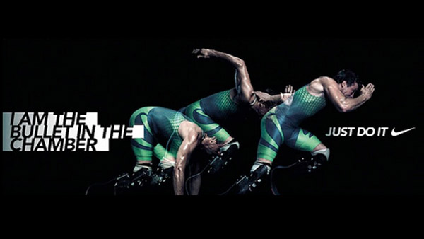 Poster pulled by Nike following Oscar Pistorius' murder trial. Nike advert read 'I am the bullet in the chamber'