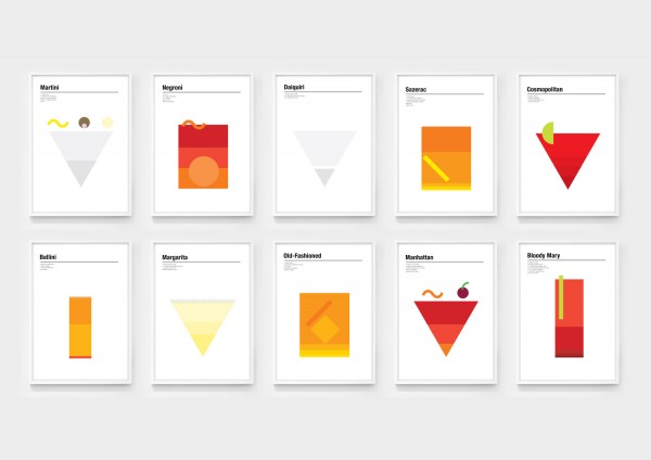 Cartazes minimalistas de bebidas de cocktail por Nick Barclay Designs