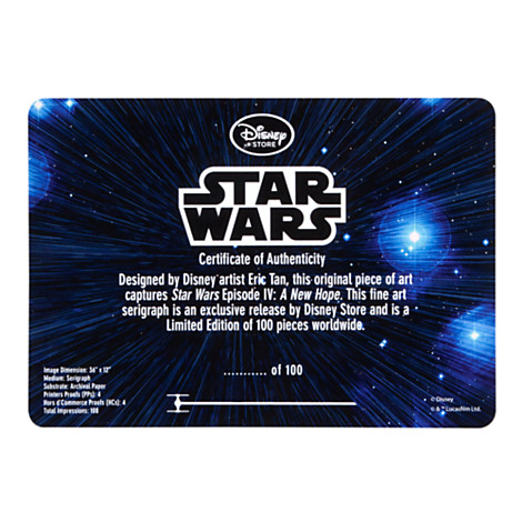 Certificado de autenticidad del póster de la película Star Wars