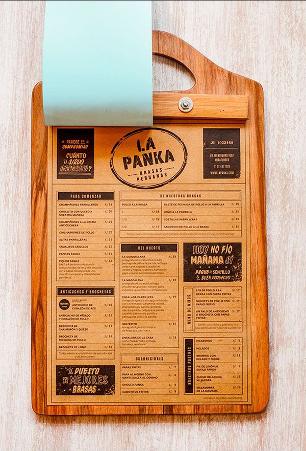 Un menu bien conçu par Infinitio au Pérou.
