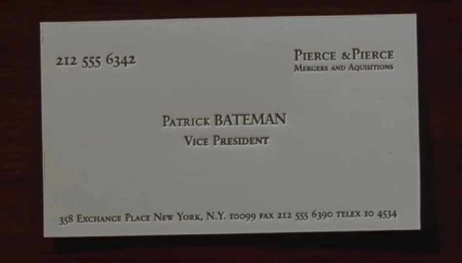 Patrick Bateman Business Card American Psycho